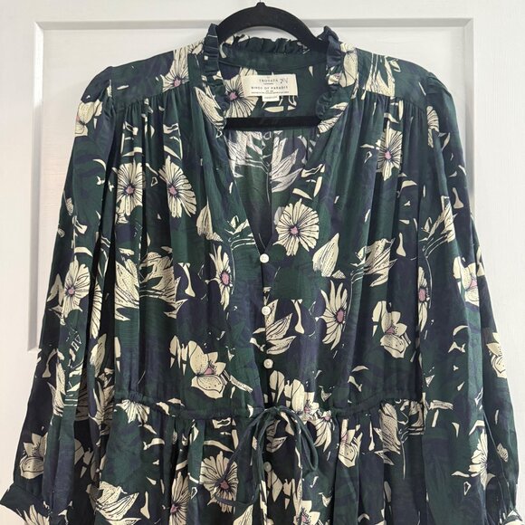 Trovata Birds of Paradis Green Floral Yulia Shirt Dress Long Sleeve Sz M - Picture 3 of 8